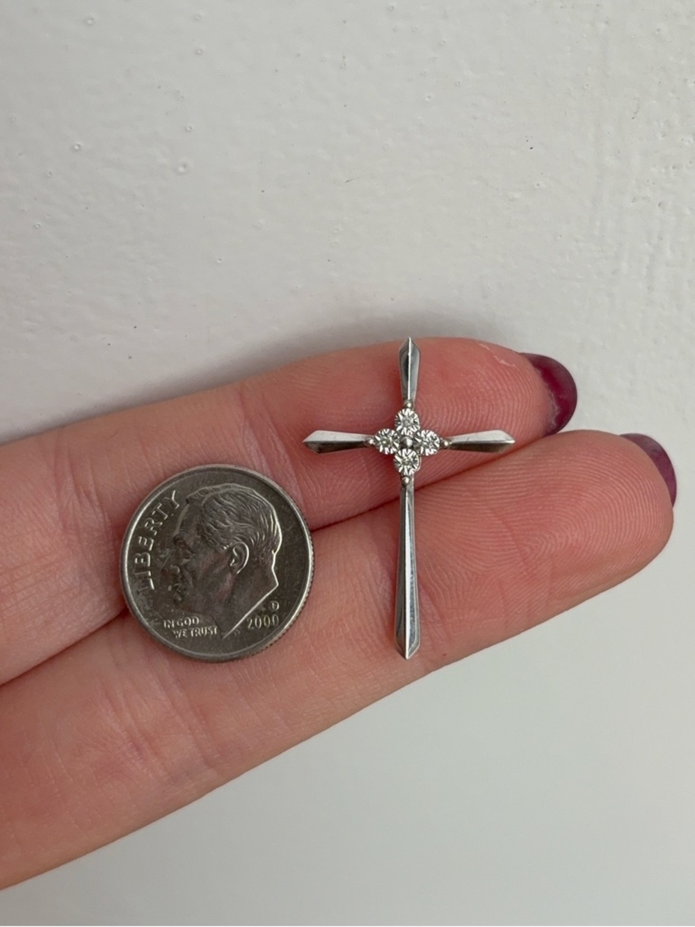 Sterling Silver Diamond Accent Cross Pendant - Picture 4 of 7